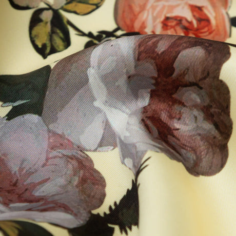 Tender Yellow and Black Forest Digitally Printed Flowers on a Premium Mikado/Twill