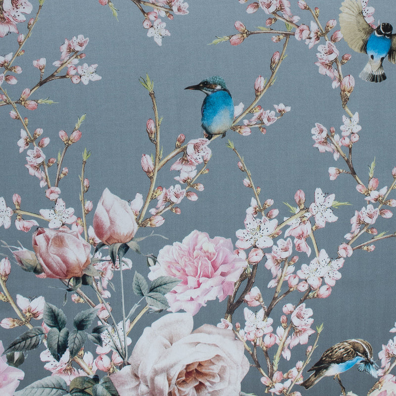 Roses, Hummingbirds and Butterflies Digitally Printed on a Lily Pad Premium Mikado/Twill