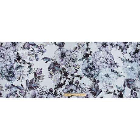 White and Evening Haze Digitally Printed Flowers on a Premium Mikado/Twill