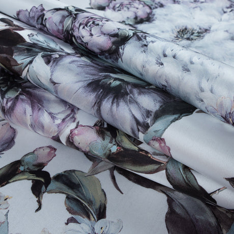 White and Evening Haze Digitally Printed Flowers on a Premium Mikado/Twill