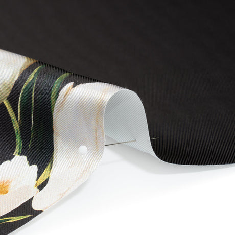 Black and Whisper White Digitally Printed Flowers on a Premium Mikado/Twill