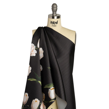 Black and Whisper White Digitally Printed Flowers on a Premium Mikado/Twill