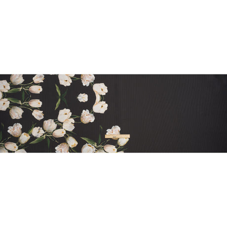 Black and Whisper White Digitally Printed Flowers on a Premium Mikado/Twill