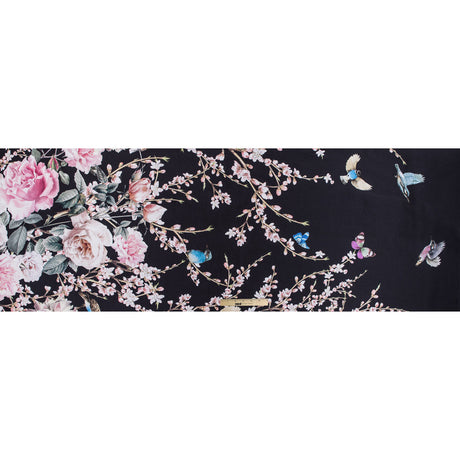 Roses, Hummingbirds and Butterflies Digitally Printed on a Black Premium Mikado/Twill