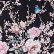 Roses, Hummingbirds and Butterflies Digitally Printed on a Black Premium Mikado/Twill