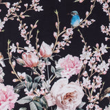 Roses, Hummingbirds and Butterflies Digitally Printed on a Black Premium Mikado/Twill