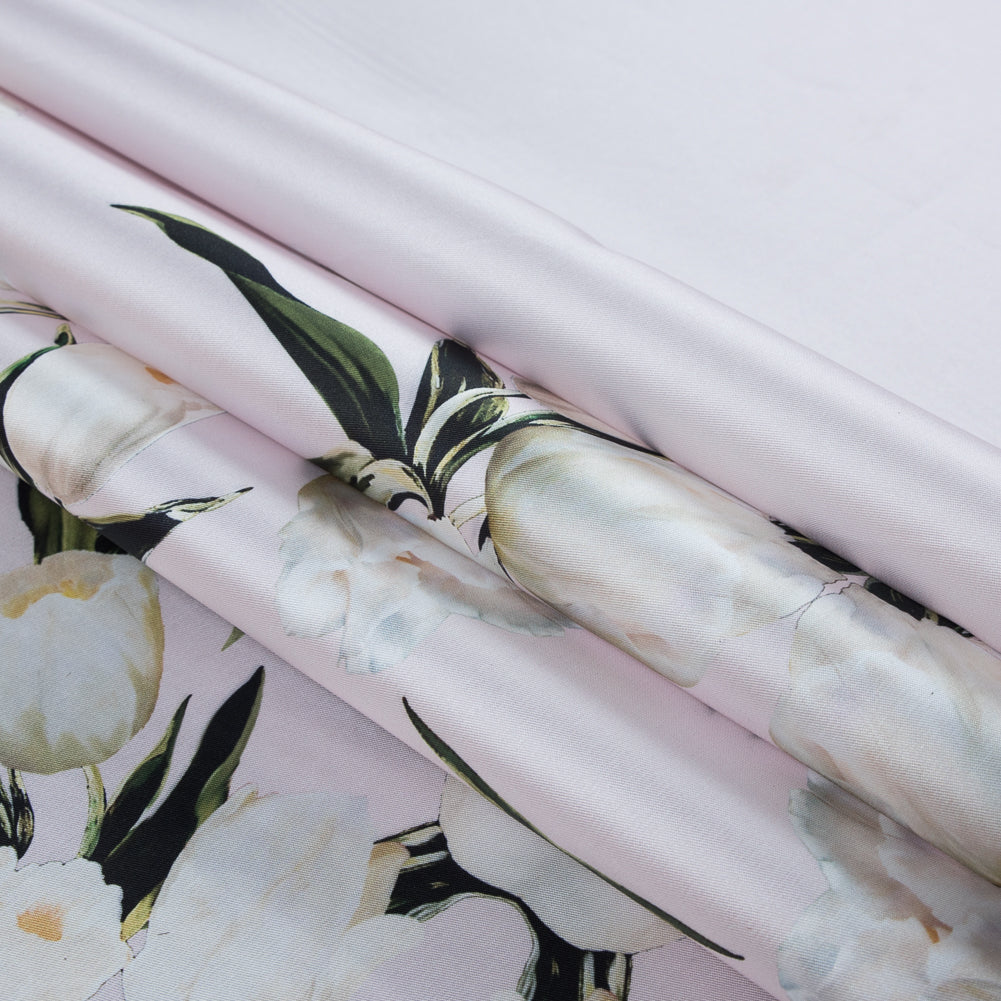 Rosewater and Whisper White Digitally Printed Flowers on a Premium Mikado/Twill