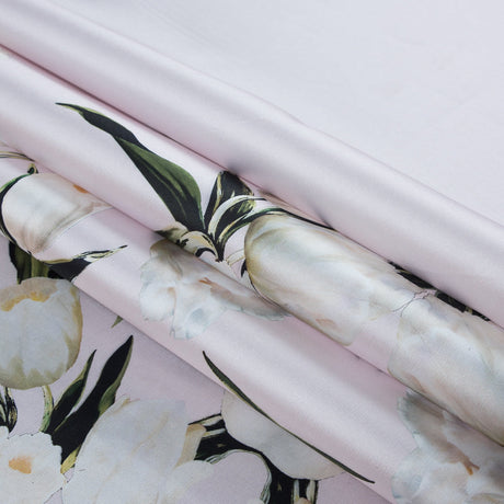 Rosewater and Whisper White Digitally Printed Flowers on a Premium Mikado/Twill