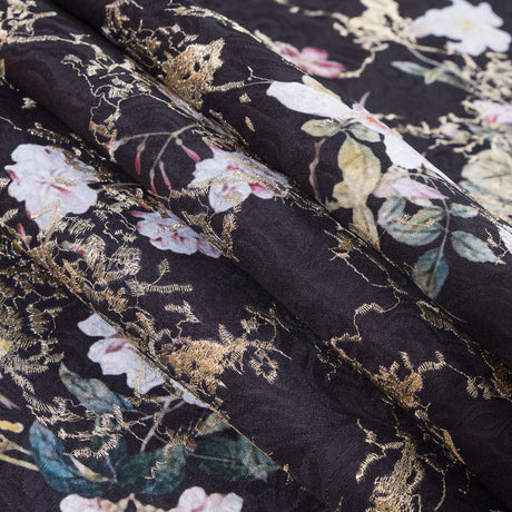 Floral Digitally Printed Butterfly Jacquard with Gold Metallic Embroidery