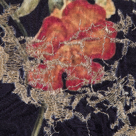 Floral Digitally Printed Butterfly Jacquard with Gold Metallic Embroidery