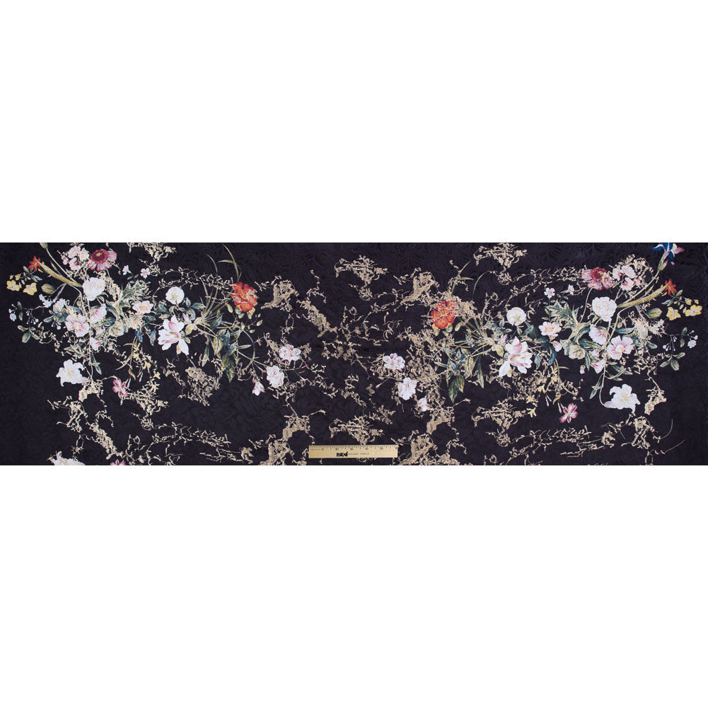 Floral Digitally Printed Butterfly Jacquard with Gold Metallic Embroidery