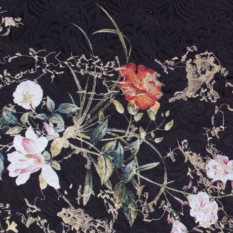 Floral Digitally Printed Butterfly Jacquard with Gold Metallic Embroidery
