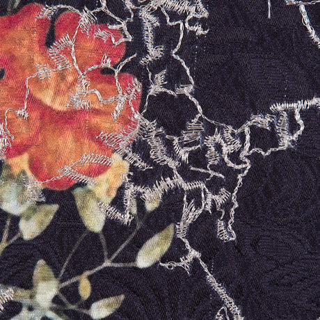 Floral Digitally Printed Butterfly Jacquard with Silver Metallic Embroidery