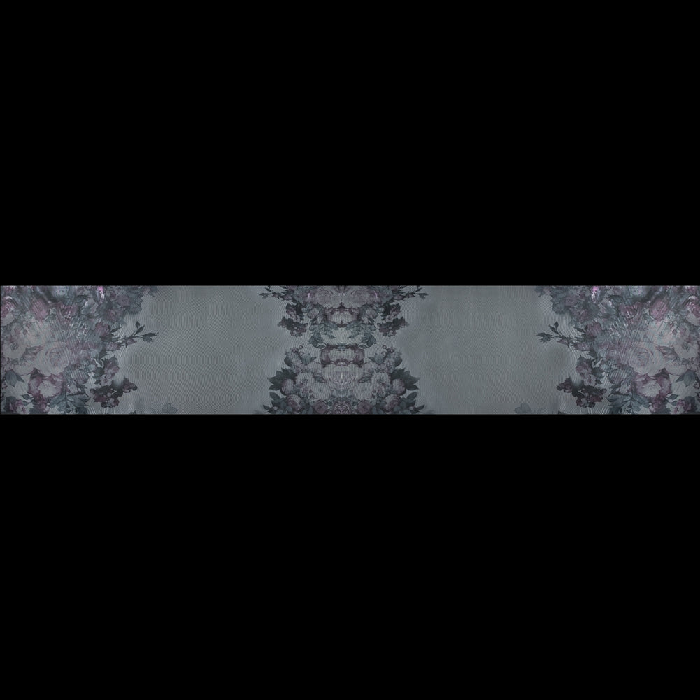 Purple and Silver Floral Printed 3D Organza