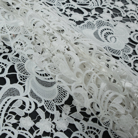 Embroidered Guipure Lace - White Floral