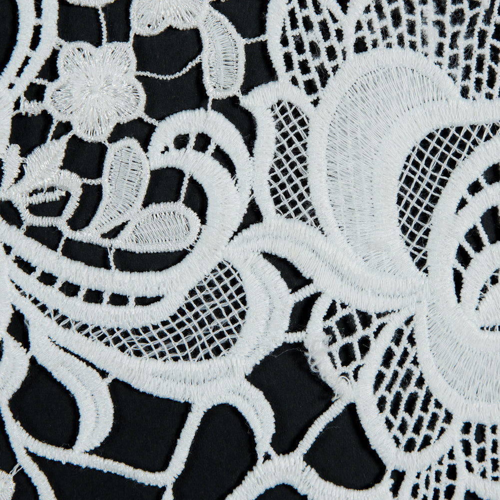 Embroidered Guipure Lace - White Floral