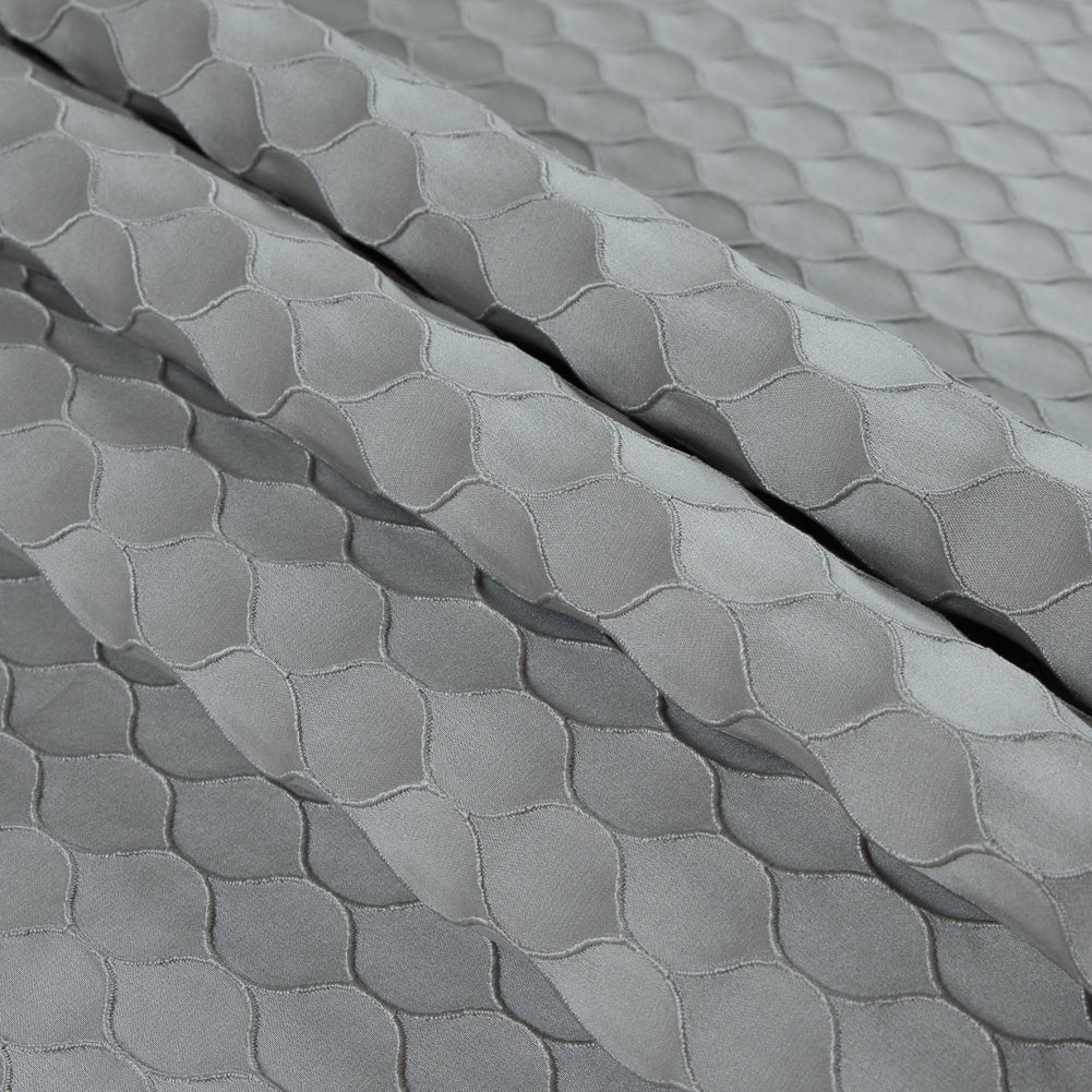 Silver Geometric Embroidered Polyester Satin