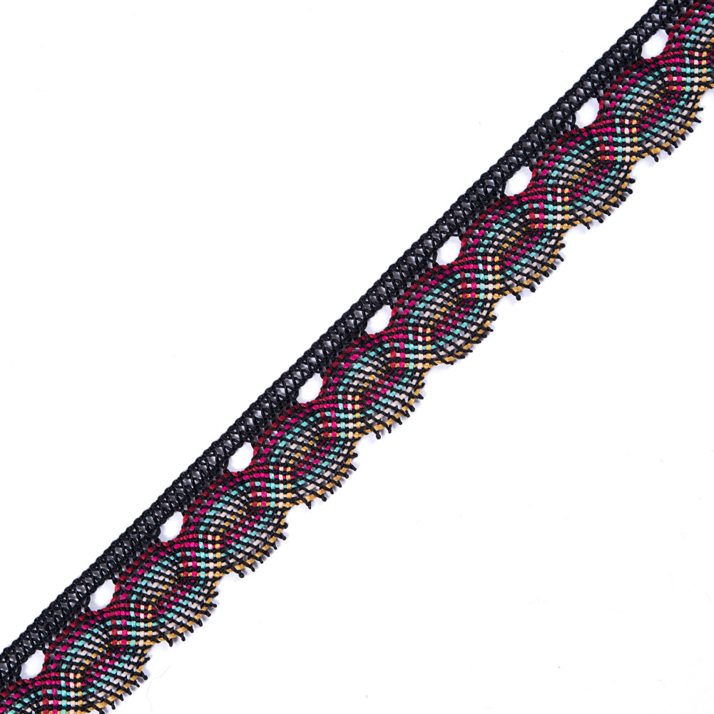 Black Multicolor Crochet Trim - 1"