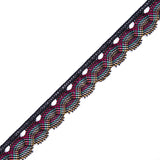 Black Multicolor Crochet Trim - 1"