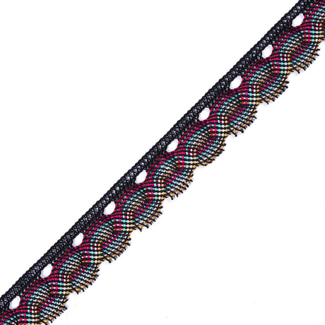 Black Multicolor Crochet Trim - 1"