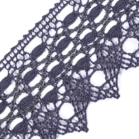 European Gray Scalloped Crochet Lace Trim with Satin Ribbon Detail - 2"