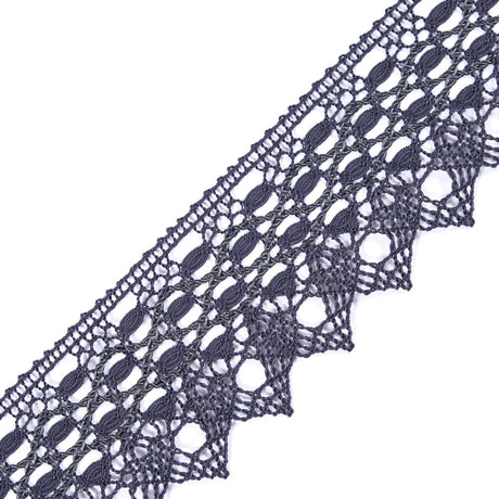 European Gray Scalloped Crochet Lace Trim with Satin Ribbon Detail - 2"
