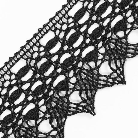 European Black Scalloped Crochet Lace Trim with Satin Ribbon Detail - 2"