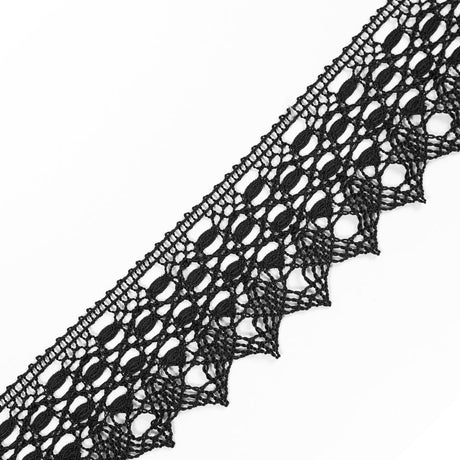 European Black Scalloped Crochet Lace Trim with Satin Ribbon Detail - 2"