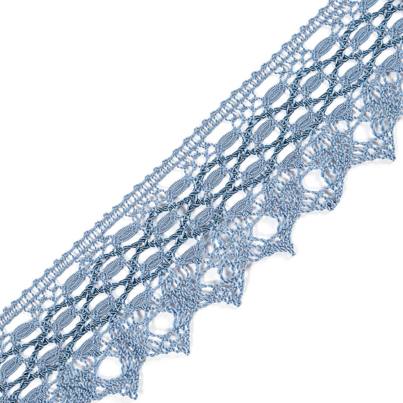 European Light Blue Scalloped Crochet Lace Trim with Satin Ribbon Detail - 2"