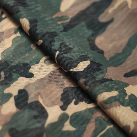 Camo Classic Poly Spandex Fabric - Green/Brown Camouflage Print, Four-Way Stretch, 58/60" Width, 240 GSM (1 Yard)