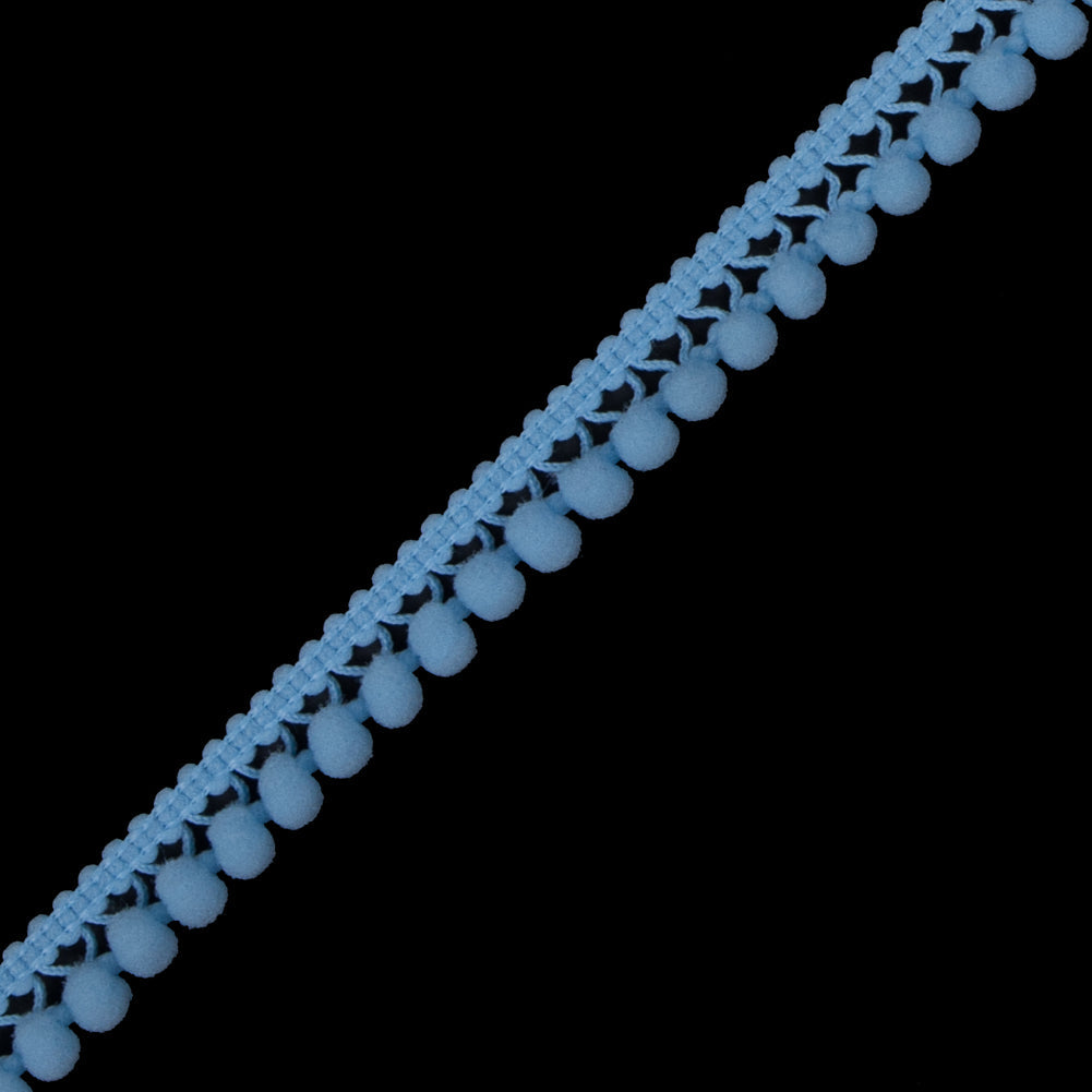 European Sky Blue Single Row Mini Pom Pom Trim