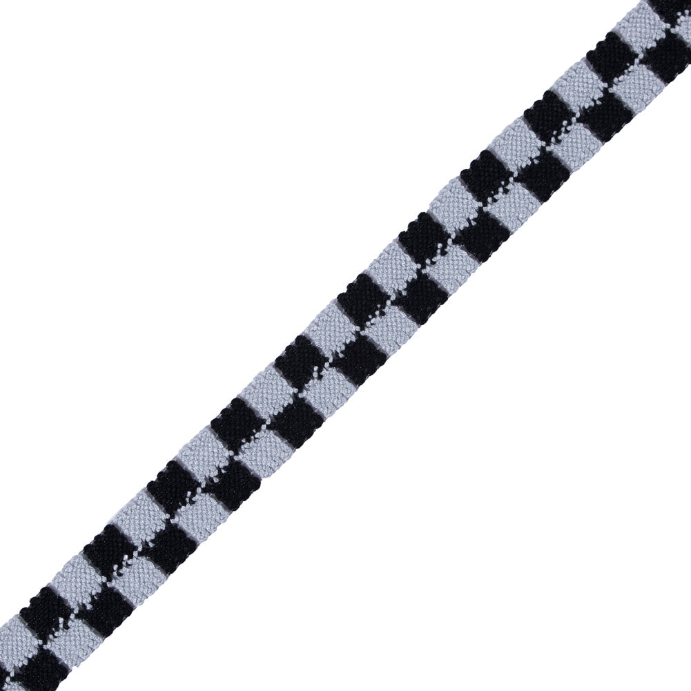 Black and Silver 2 Row Checkered Crochet Trim - 1"
