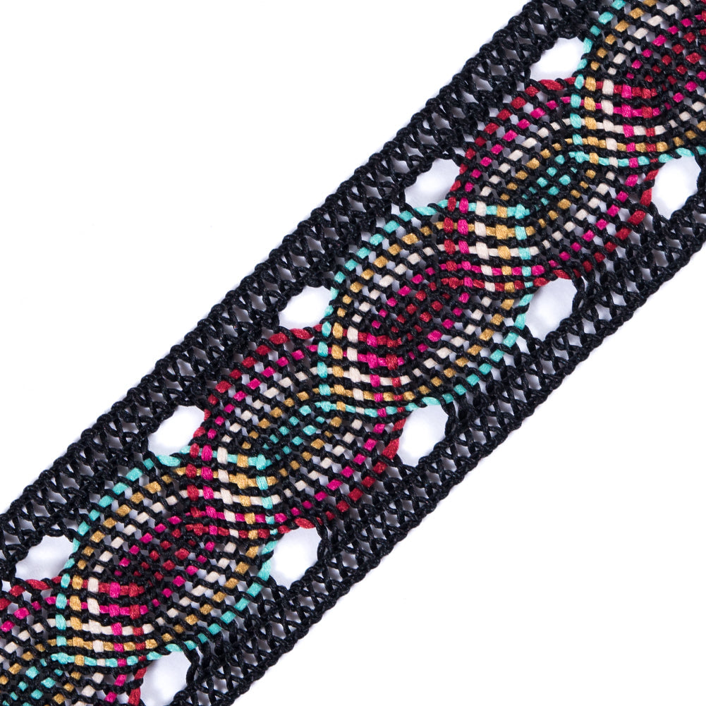 Black Multicolor Crochet Trim - 1.25"