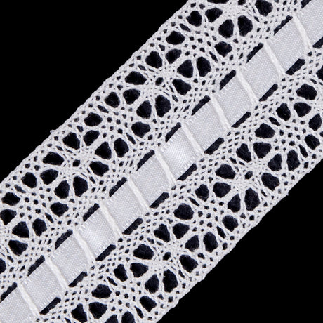 European Ivory Crochet Trim with Satin Ribbon Detail - 1.5"