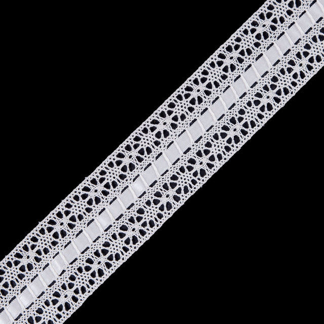 European Ivory Crochet Trim with Satin Ribbon Detail - 1.5"