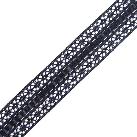 European Black Crochet Trim with Satin Ribbon Detail - 1.5"