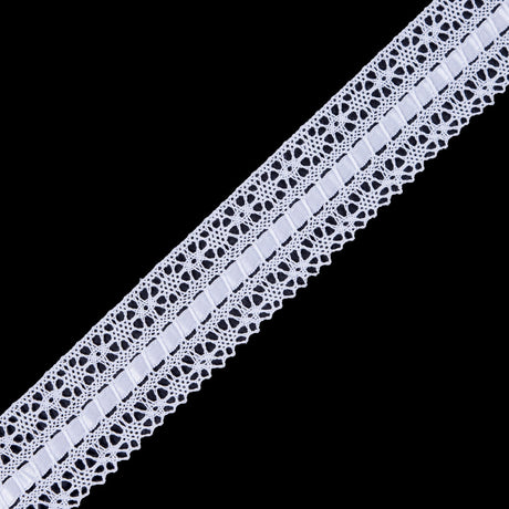 European White Scalloped Crochet Trim with Ribbon Detail - 1.5"