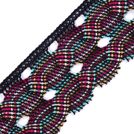 Black Multicolor Crochet Trim - 1.75"