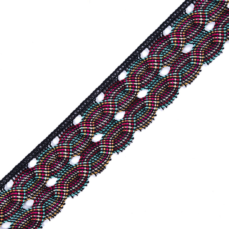 Black Multicolor Crochet Trim - 1.75"