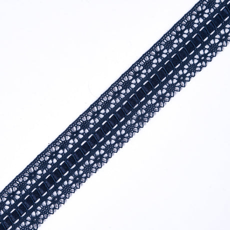 European Navy Scalloped Crochet Trim with Ribbon Detail - 1.5"