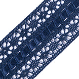 European Navy Crochet Trim with Satin Ribbon Detail - 1.5"