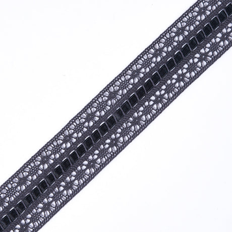 European Gray Crochet Trim with Satin Ribbon Detail - 1.5"