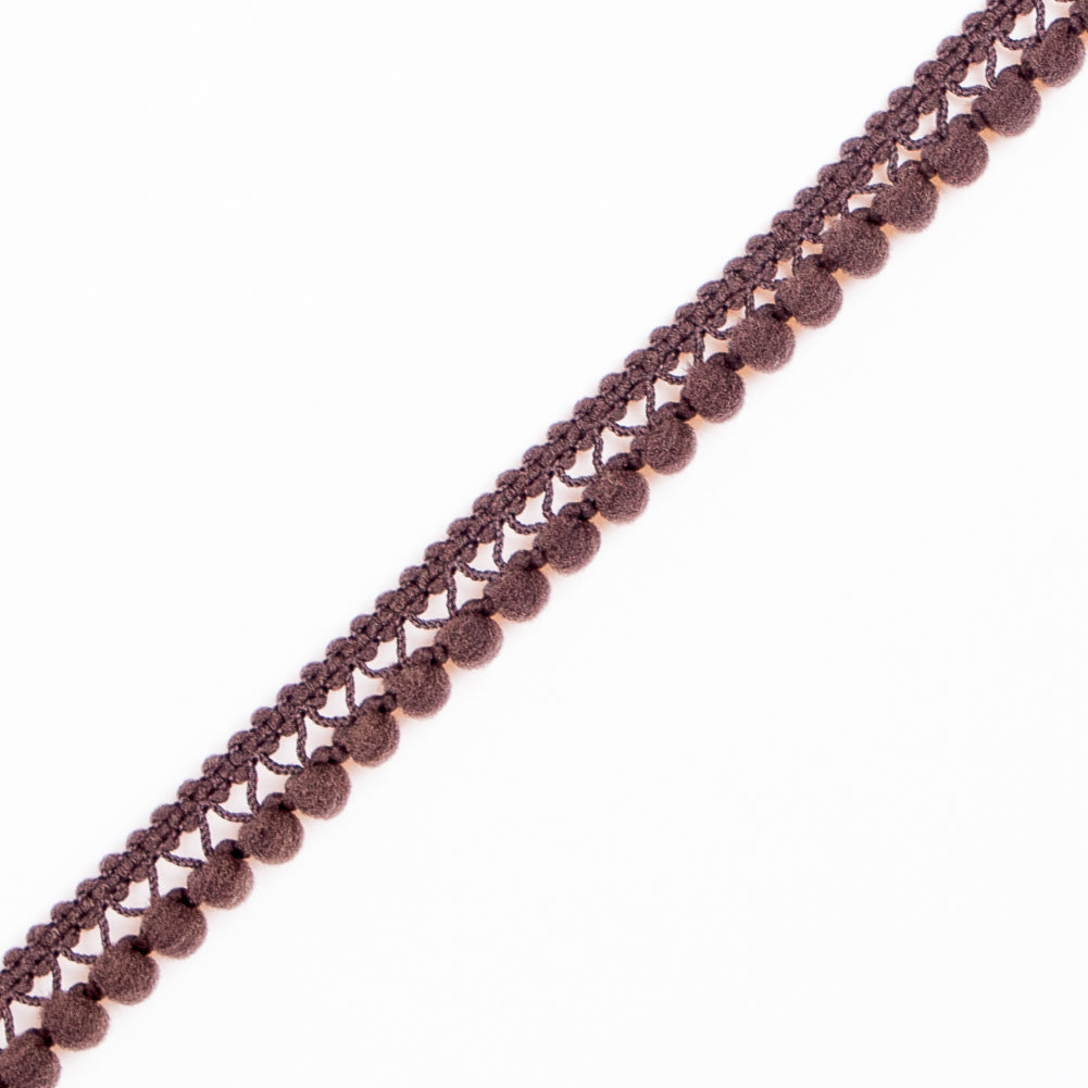 European Brown Single Row Mini Pom Pom Trim