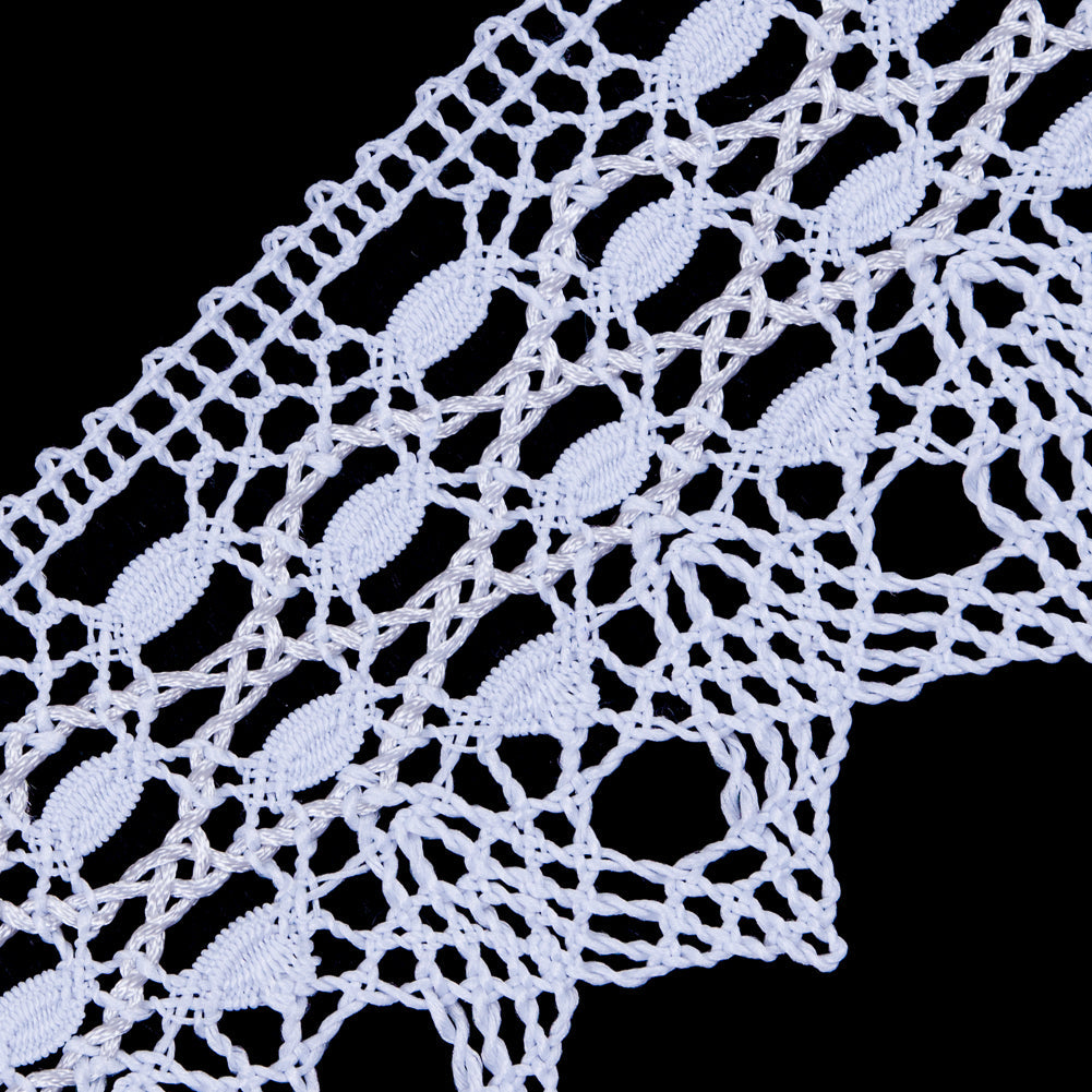 European White Scalloped Crochet Lace Trim with Satin Ribbon Detail - 2"