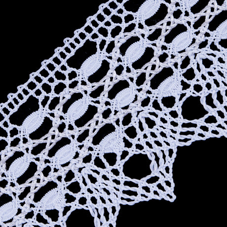 European White Scalloped Crochet Lace Trim with Satin Ribbon Detail - 2"
