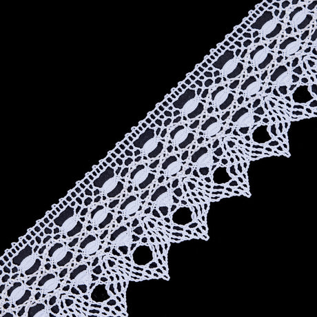 European White Scalloped Crochet Lace Trim with Satin Ribbon Detail - 2"