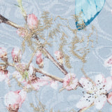 Birds and Branches Digitally Printed on a Gray Butterfly Jacquard with Metallic Gold Embroidery
