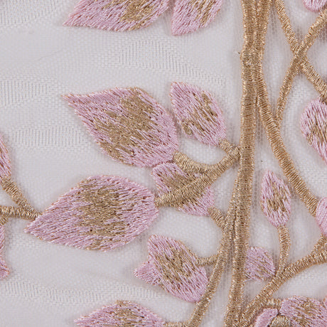 Pink and Metallic Gold Floral Novelty Embroidered Mesh