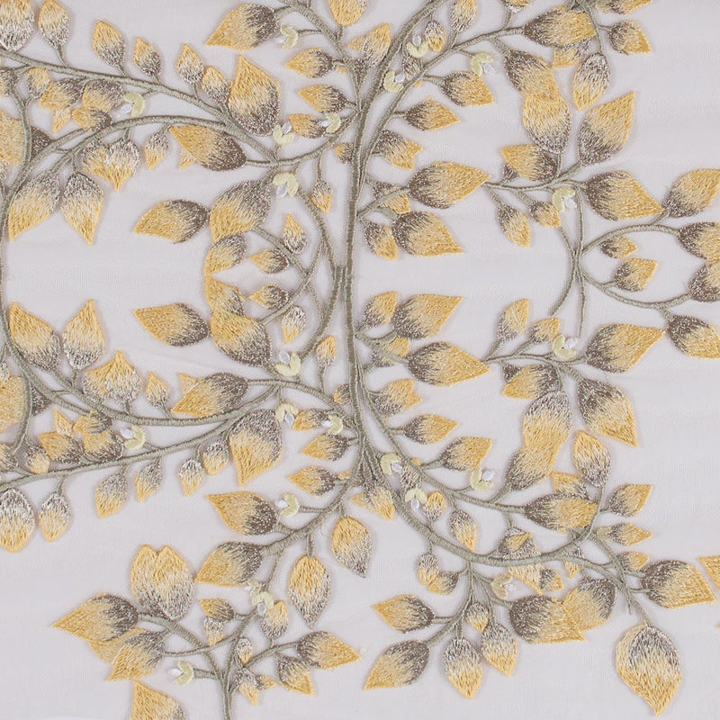 Yellow and Metallic Gold Floral Novelty Embroidered Mesh
