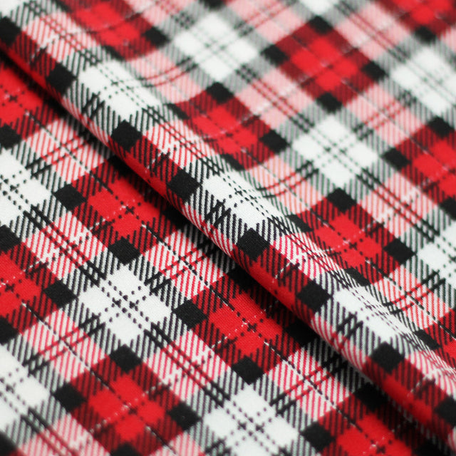 School Girl Plaid Polyester Spandex Fabric - Red/Black Plaid, 58/60" Width (1 Yard)